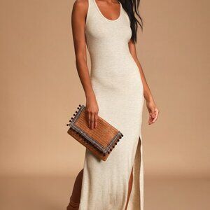 Lulus Relaxed But Not Least Beige Ribbed Sleeveless Maxi Dress - Size S